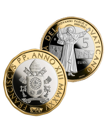 5 euro bimetallica proof 2025 20° morte S. Giovanni Paolo II